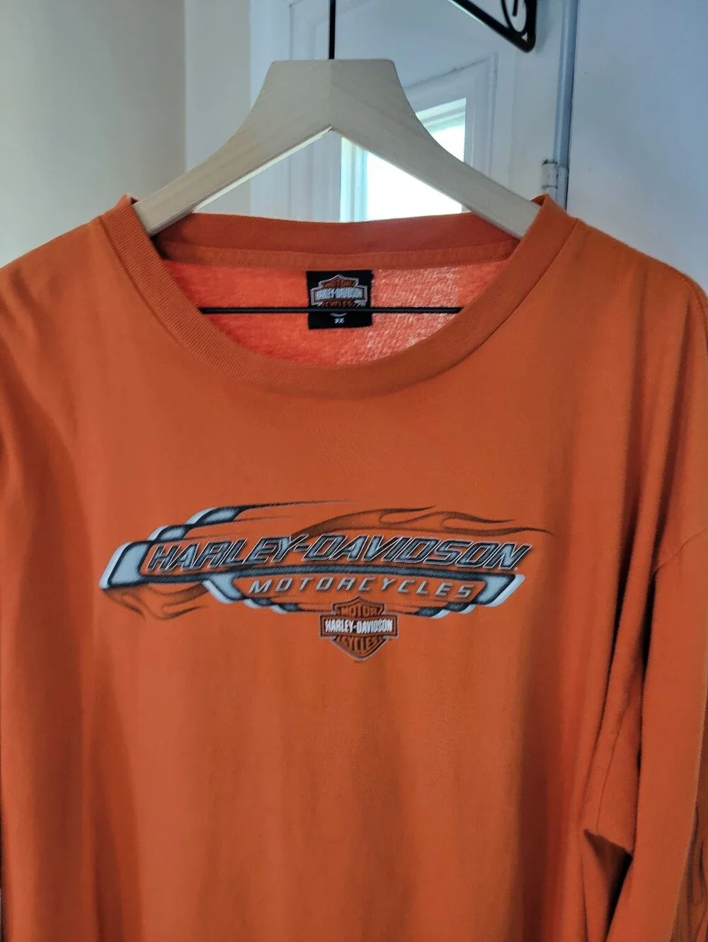 Harley-Davidson Motorcycles Orange Long Sleeve Graphic Printed Shirt, Size XXXL‎